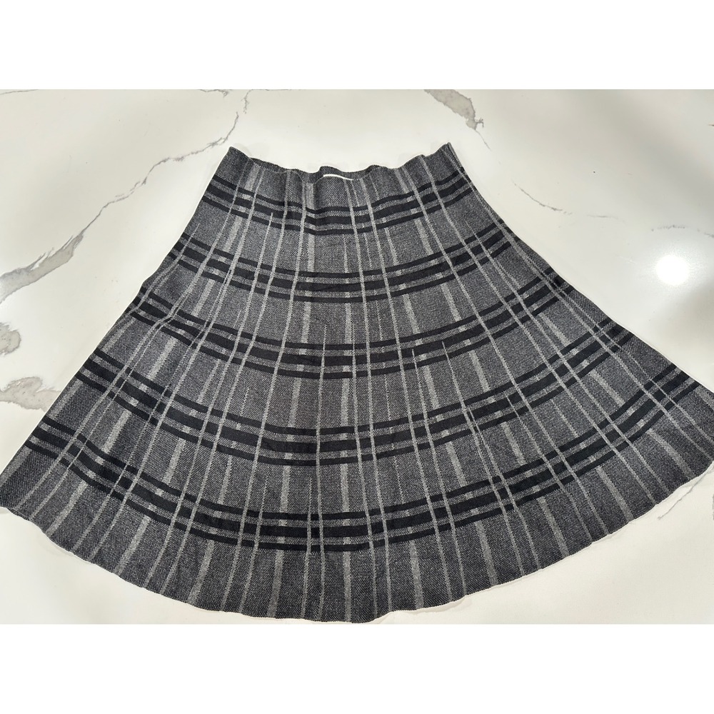 MAX STUDIO Plaid Knit Midi Skirt Women Size S M Grey Black A Line